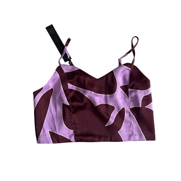HOUSE OF HARLOW Purple Patterned Satin Crop Top Size Medium NEW NWT - Picture 6 of 7